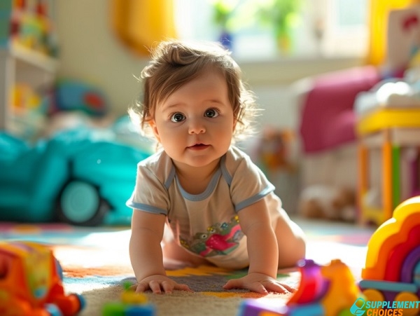 At 9 months old, the baby can crawl, move to predetermined positions, and pick up objects to examine them more closely.